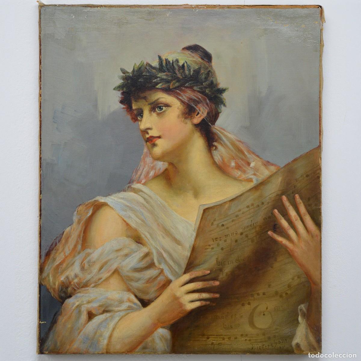 Kunst: Late 19th Century European Romantic Allegorical Portrait Muse Oil Canvas Signed