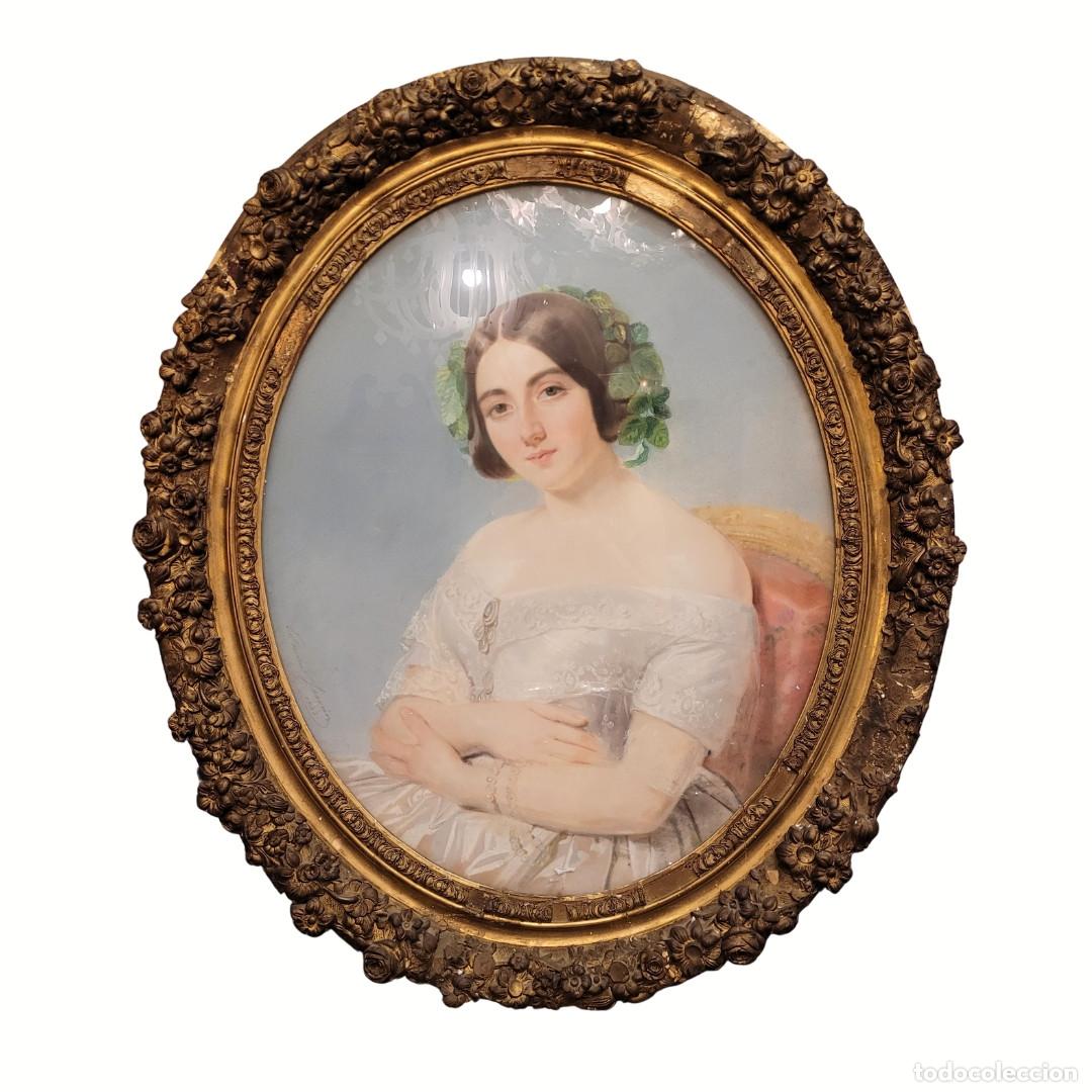 Arte: Pastel sobre papel &ldquo;Retrato joven noble&rdquo;, Firmado Edmond Jewrin, 1843