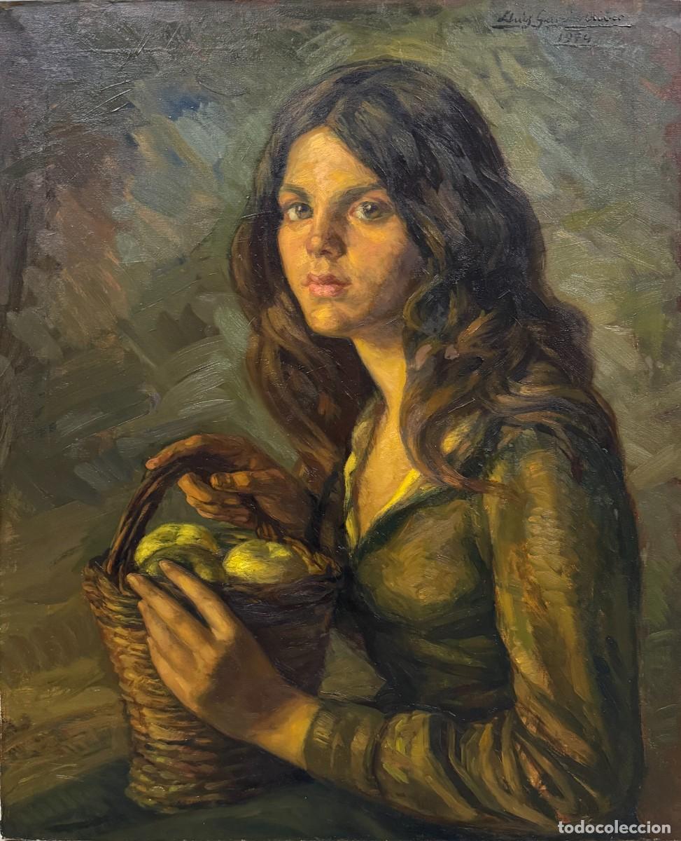 Arte: Luis Garc&iacute;a Oliver - Retrato femenino con cesta de frutas - &Oacute;leo sobre lienzo - 1974