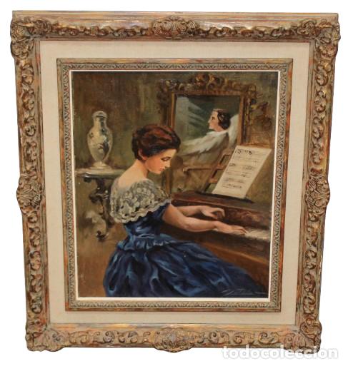 Arte: RAFAEL JUTGLAR PUJOL (Badalona, 1889 - Barcelona, 1961) OLEO SOBRE TELA. MUJER TOCANDO EL PIANO