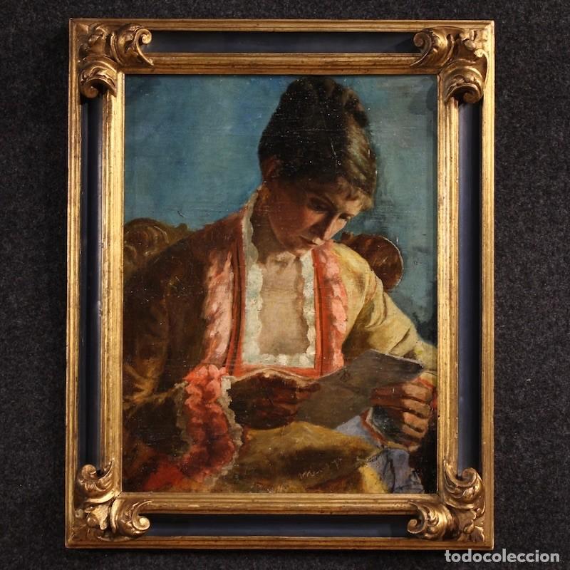 Arte: Cuadro franc&eacute;s, Retrato de una mujer con una carta, fechado en 1979.