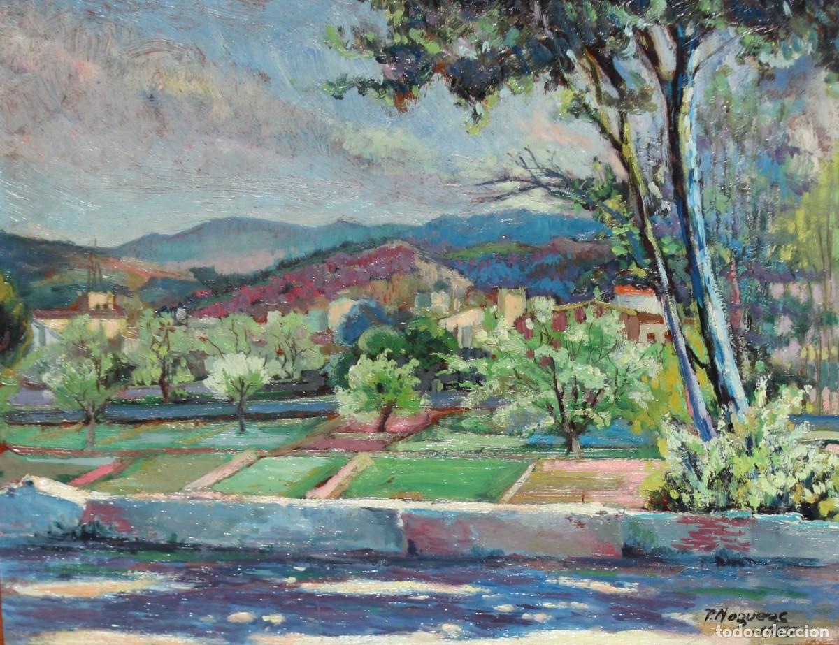 Arte: PERE NOGUERAS DE PRATS (Arenys de Mar, 1907 - 1996) OLEO SOBRE TABLA DEL A&Ntilde;O 1955. PAISAJE