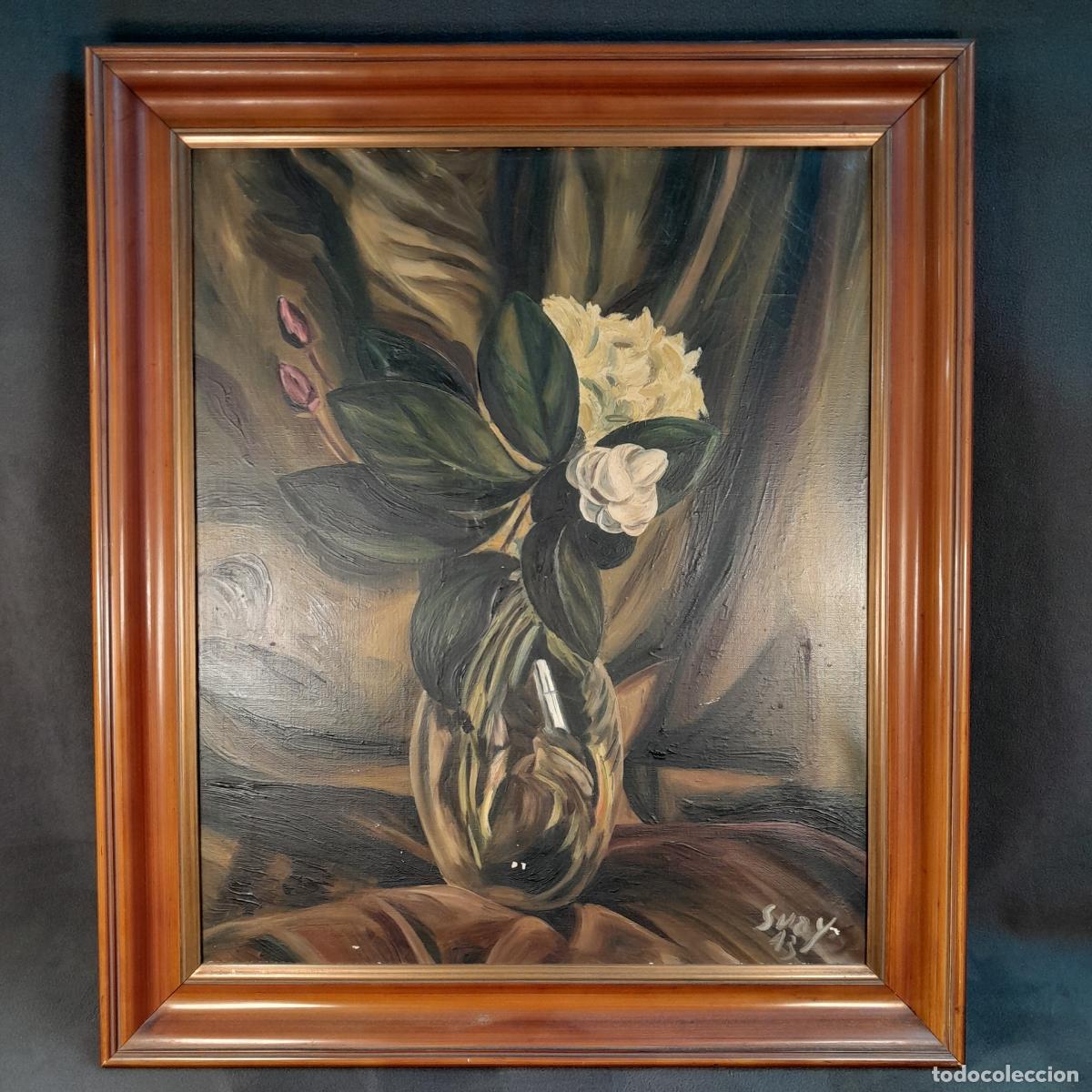 Arte: B-1912. BODEG&Oacute;N DE FLORES EN JARR&Oacute;N DE CRISTAL DE JAVIER SUAY. T&Eacute;CNICA: &Oacute;LEO SOBRE LIENZO. A&Ntilde;O 1943.