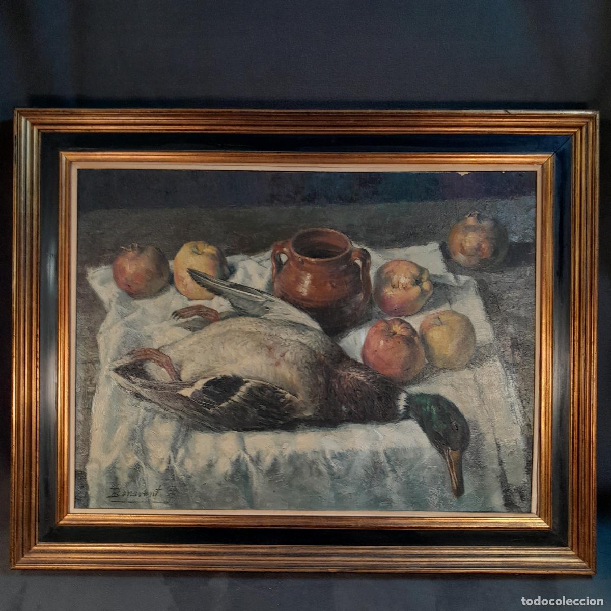 Arte: A-554. NATURALEZA MUERTA CON &Aacute;NADE Y FRUTAS, &Oacute;LEO SOBRE LIENZO FIRMADO POR BENAVENT. SIGLO XX