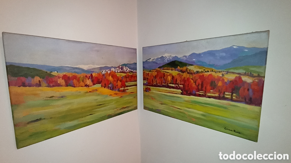 Arte: Pareja de Pinturas al &Oacute;leo - D&iacute;ptico Paisaje de Oto&ntilde;o &rdquo;Grau Roca&rdquo; (53x38 cm)