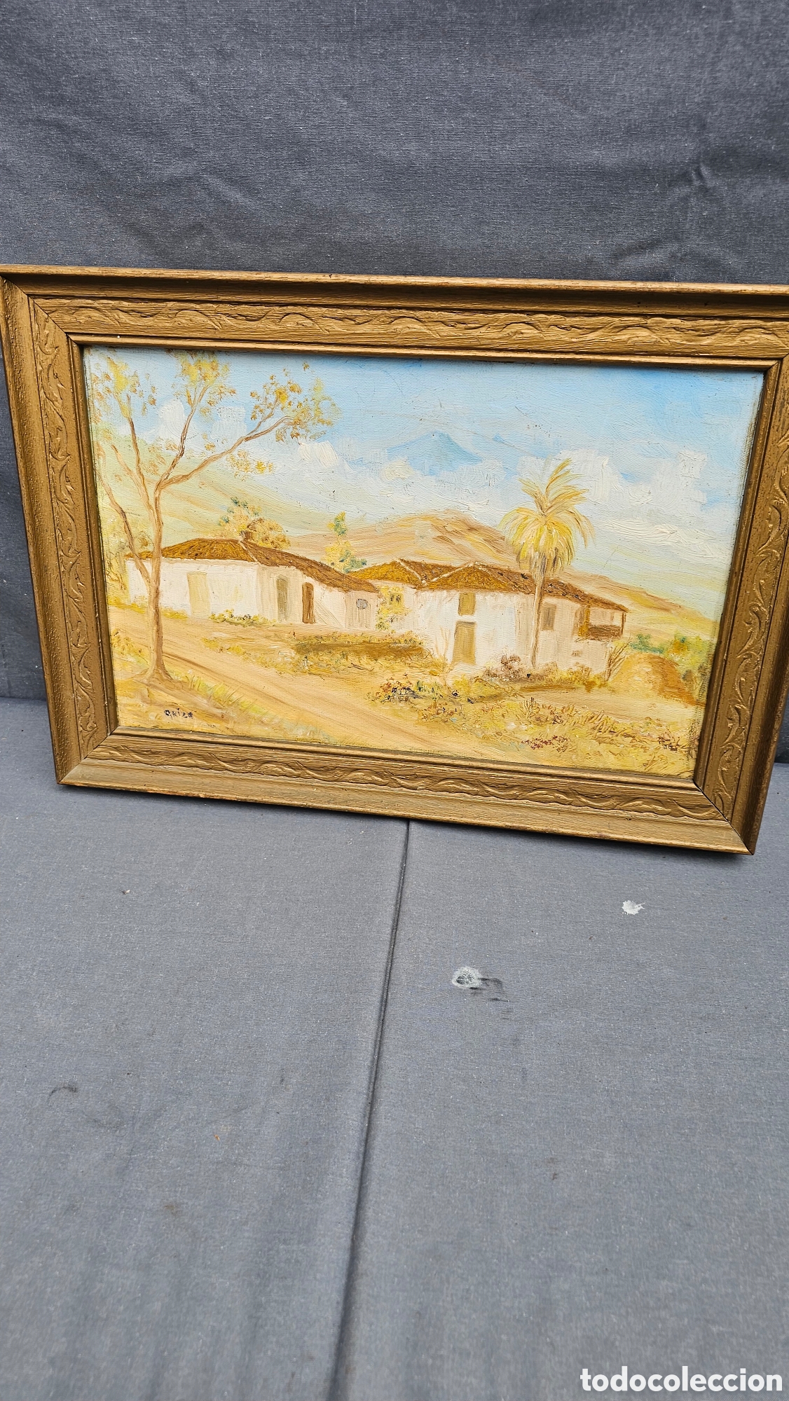 Arte: Antiguo &oacute;leo sobre lienzo paisaje Tenerife