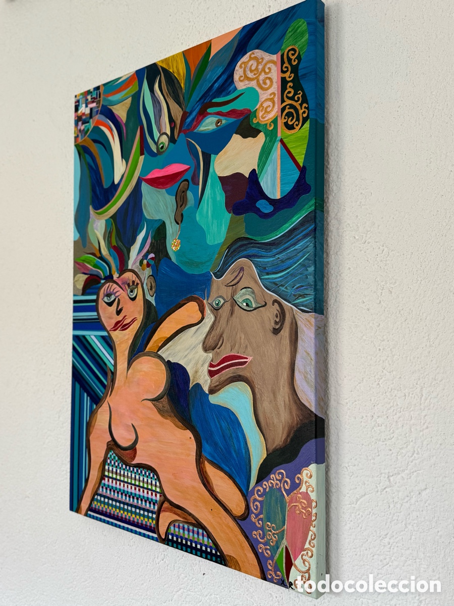 Arte: &ldquo;Rostros alegres&rdquo; Acr&iacute;lico sobre lienzo &middot; 90x60 cm - Foto 4