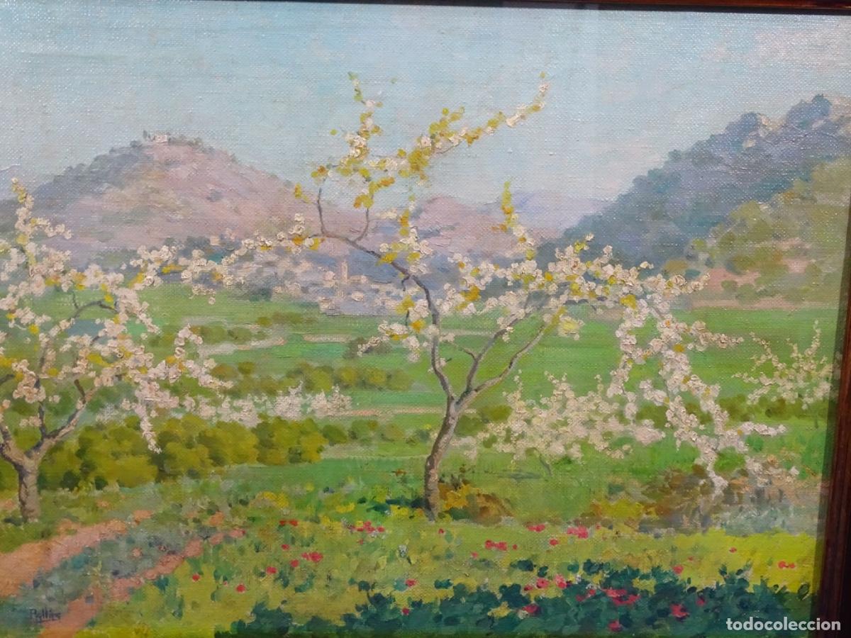 Arte: GRAN &Oacute;LEO SOBRE TELA SALVADOR PALLAS MARTINEZ. PAISAJE CON PUEBLO Y ALMENDROS.