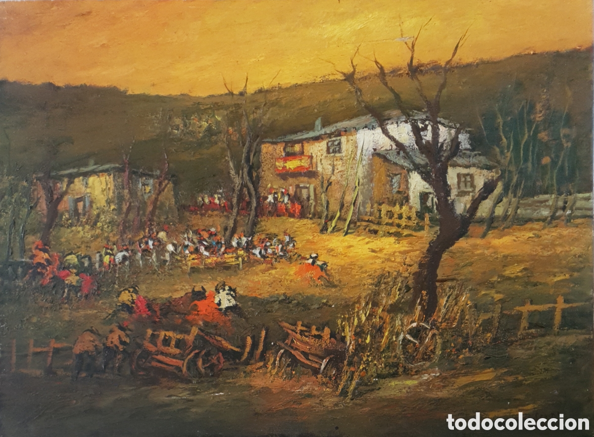 Arte: Juan Escoda Corominas (Barcelona, 1920-2012) - La Capea en la Fiesta Mayor del Pueblo.Oleo/Tela.