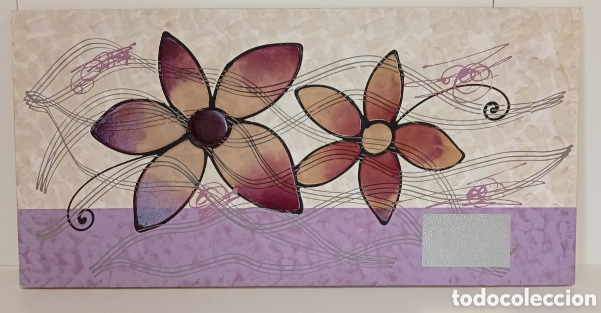 Arte: CUADRO DECORATIVO BEIGE Y MORADO CON DISE&Ntilde;O FLORAL
