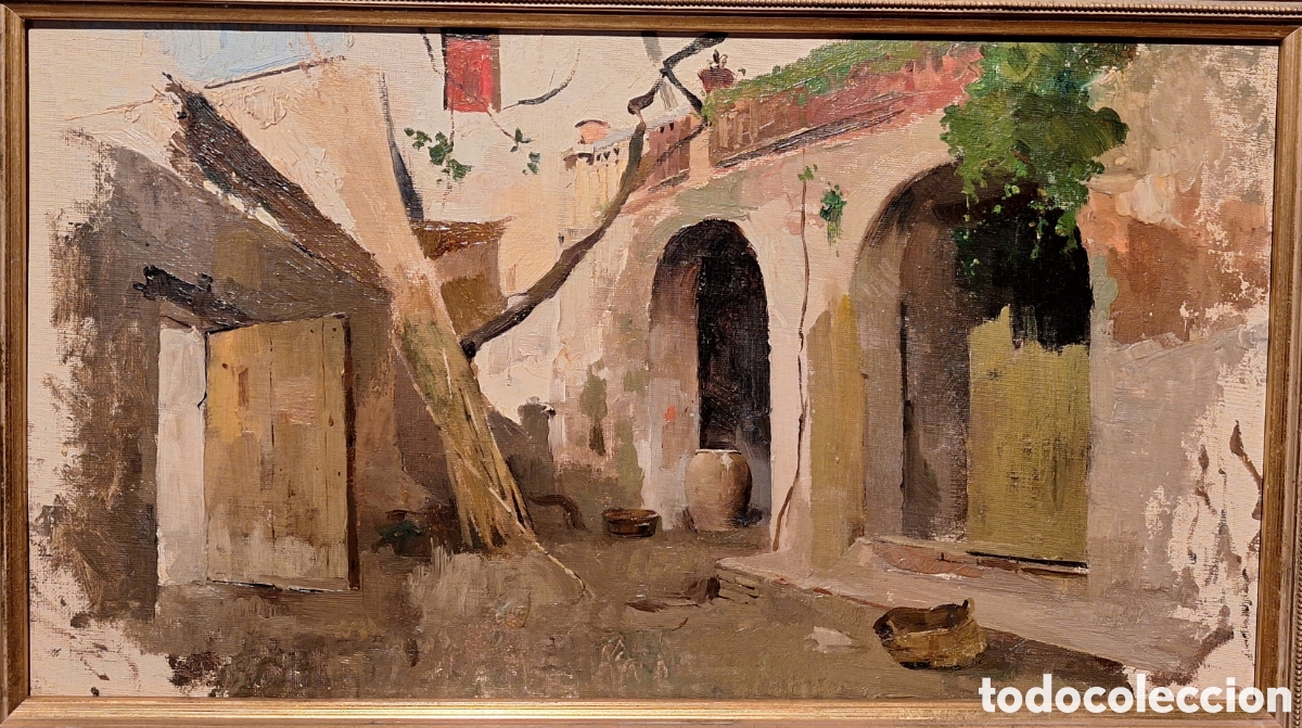Arte: CALLE DE PUEBLO. ESCUELA CATALANA DEL S.XIX. C&Iacute;RCULO DE SANTIAGO RUSI&Ntilde;OL.