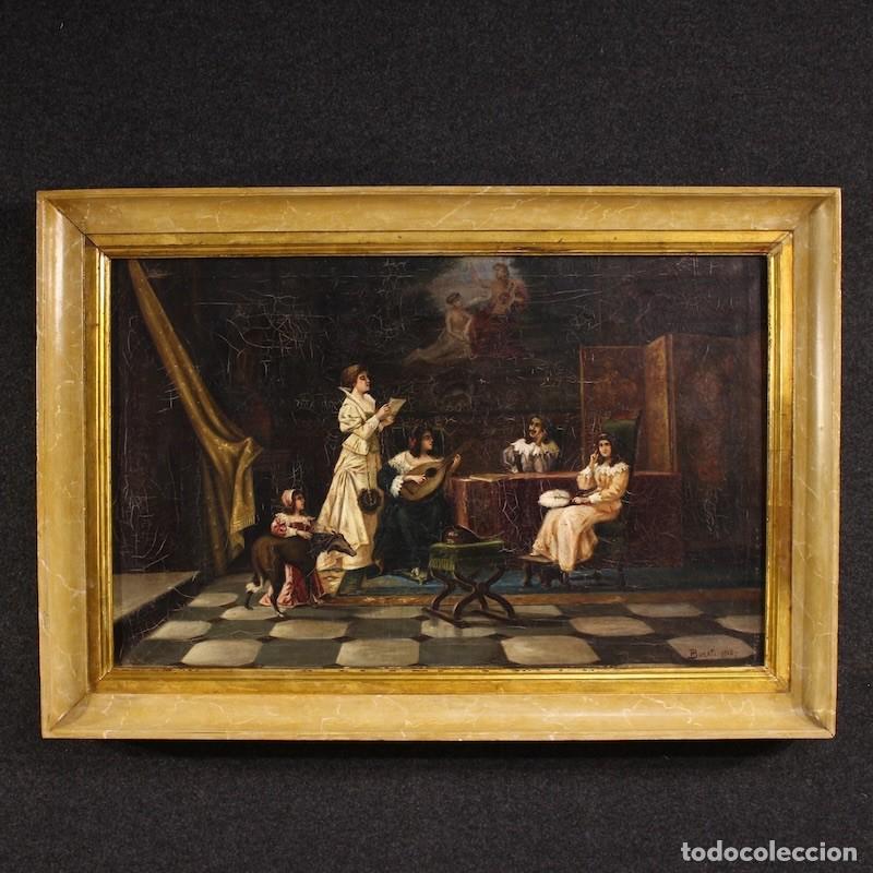 Arte: Cuadro de una escena de interior italiana firmado por F. Bonati, 1913.