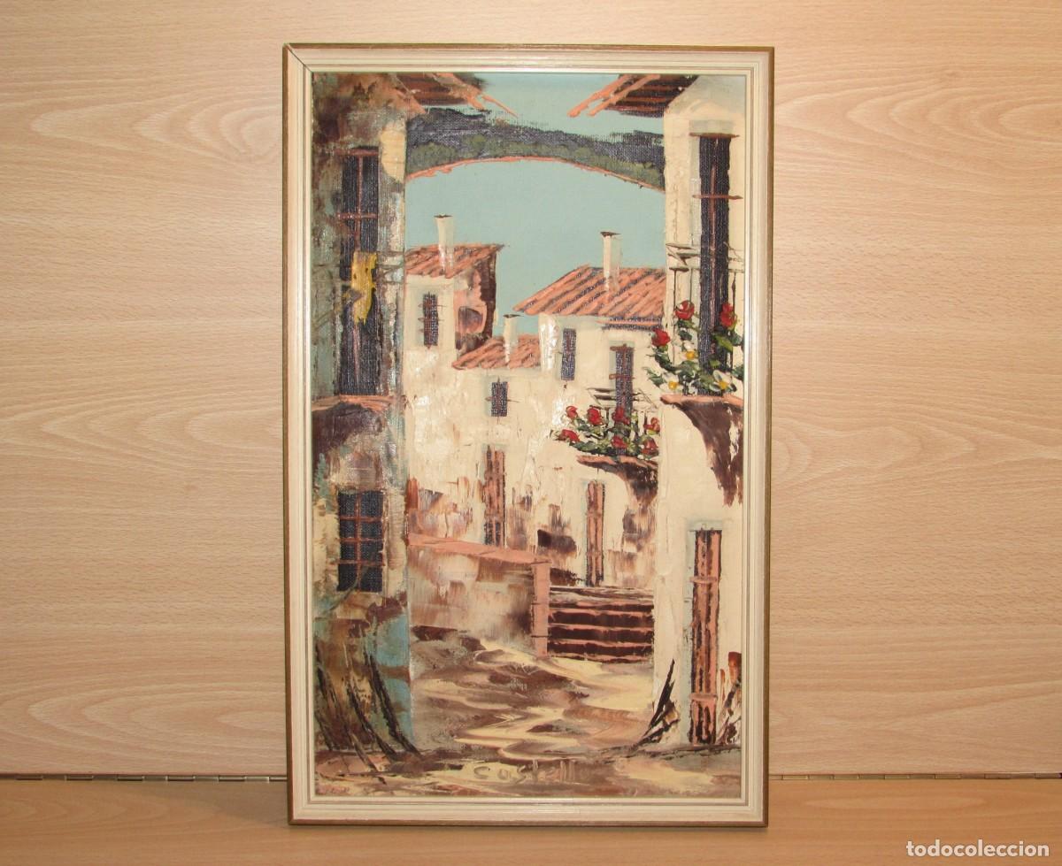 Art: Cuadro pintura impresionista sobre tablilla firmado Castello paisaje mediterr&aacute;neo a&ntilde;os 60