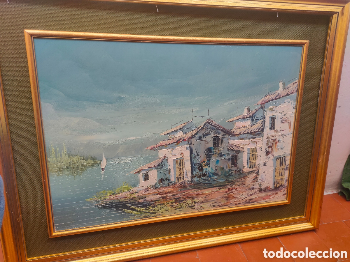 Arte: Oleo vintage paisaje marino