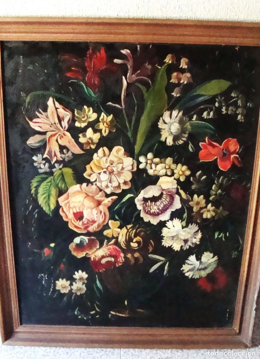 Arte: Oleo antiguo con sello de subasta.