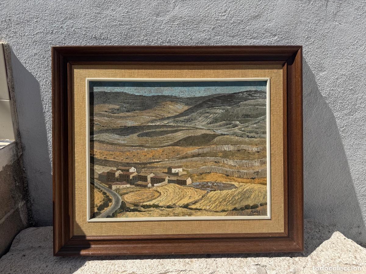 Arte: Oleo lienzo vista paisaje Campos de pueblo gravalos Rioja Logro&ntilde;o firma murias 51x65cm a&ntilde;os 60