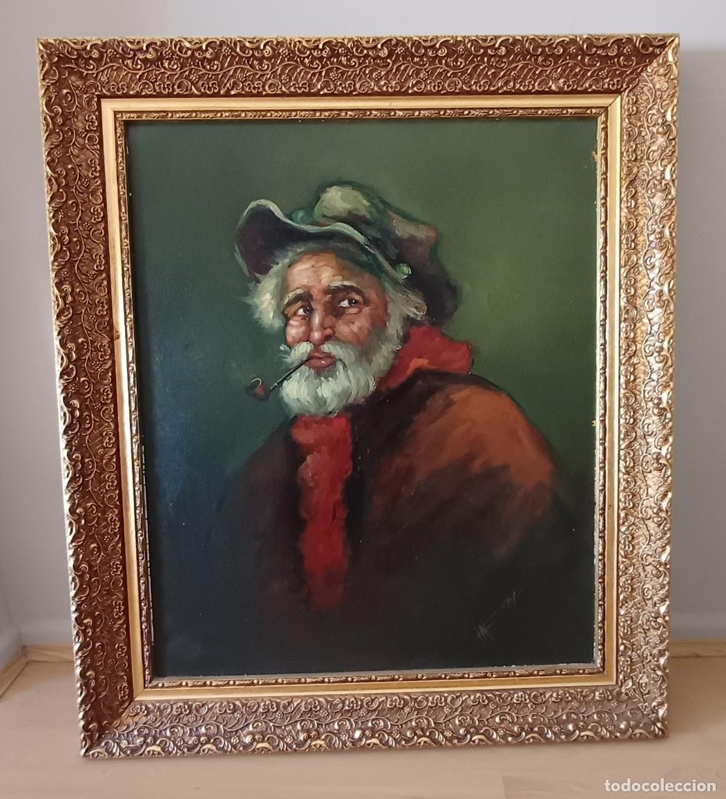 Arte: &Oacute;leo sobre lienzo de anciano con pipa