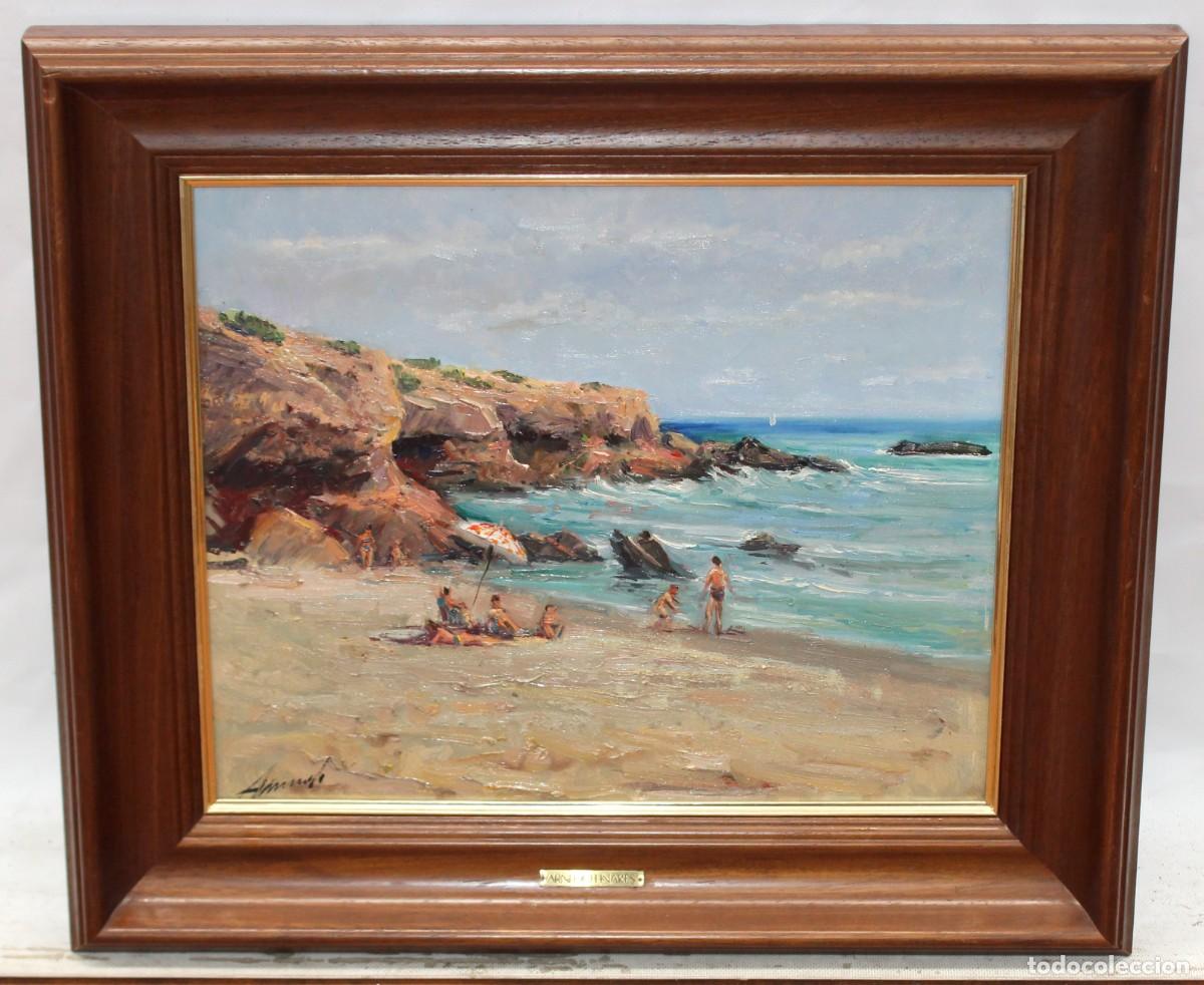 Arte: FRANCISCO ARNEDO LINARES (1926-2015) OLEO SOBRE TELA. PLAYA DE ALCOCEBER (Castell&oacute;n)