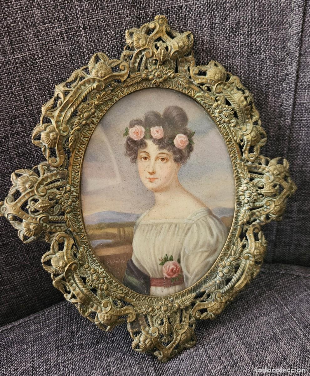 Arte: RETRATO MINI DE ELEGANTE MUJER