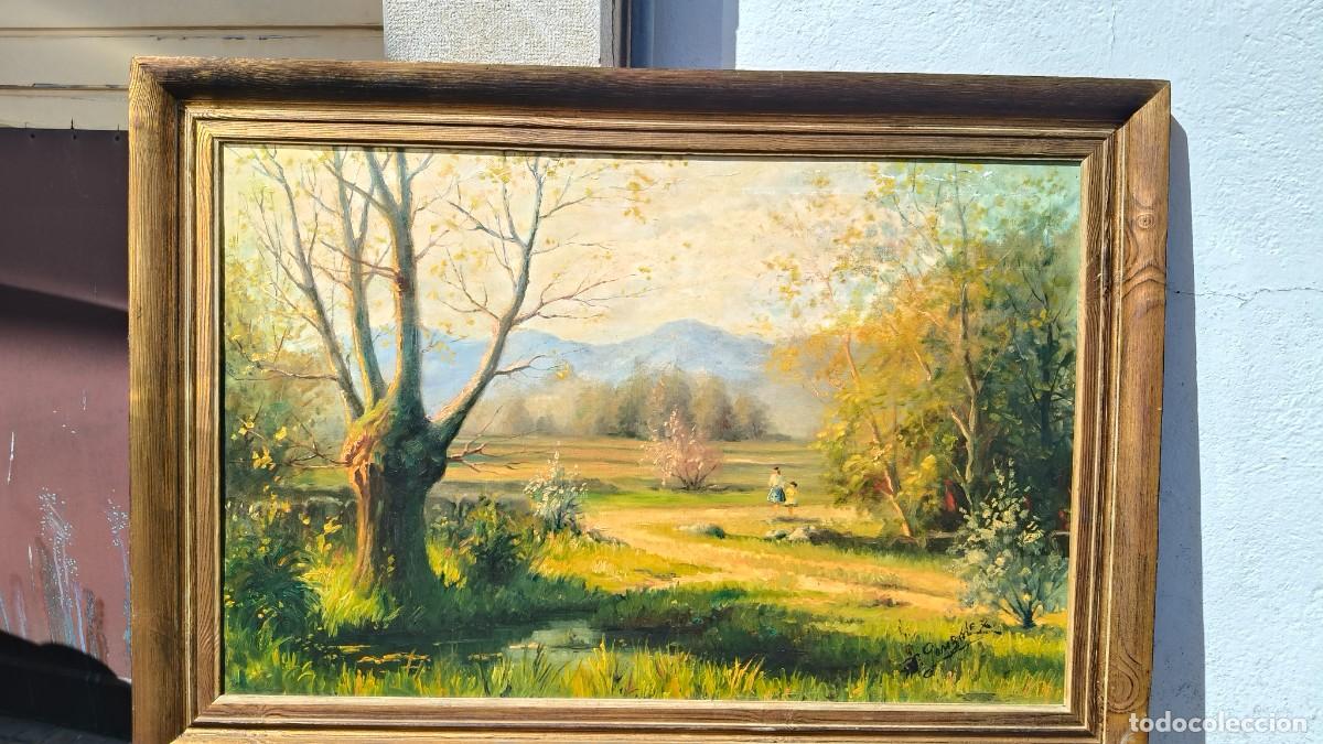 Arte: Peinture sur toile sign&eacute;e Gambale 1976 &eacute;cole olot