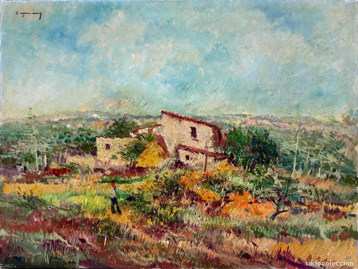 Arte: Ramon de Capmany i de Montaner - Paisaje mediterr&aacute;neo con mas&iacute;a catalana - &Oacute;leo sobre lienzo, 1973