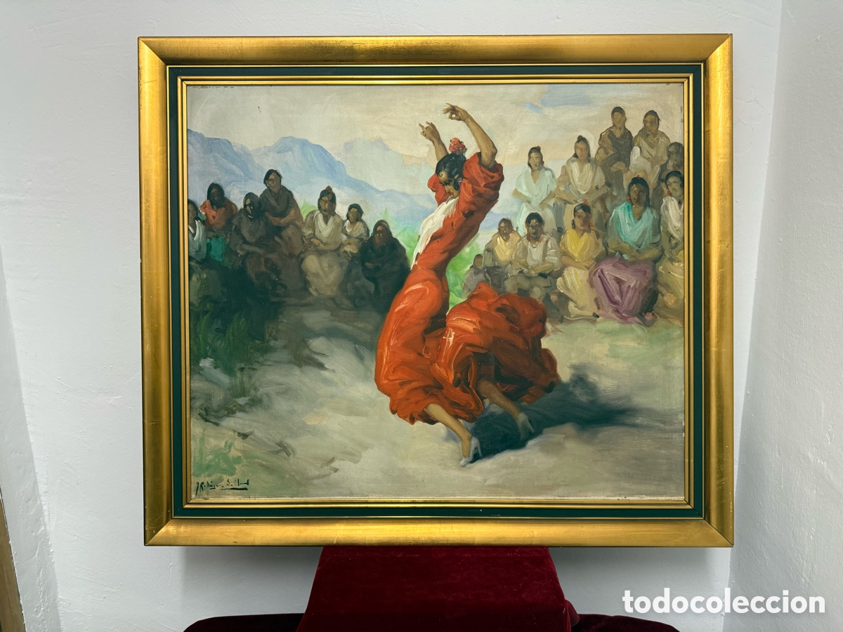 Arte: Excepcional &oacute;leo zambra gitana pintor Francisco Rodr&iacute;guez S&aacute;nchez Clement (1893-1968)