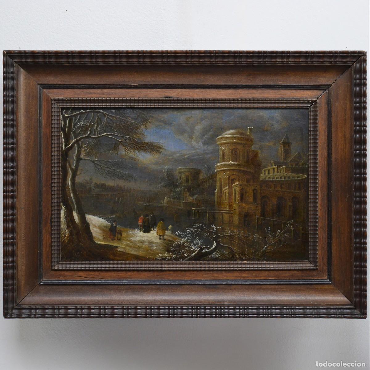 Arte: 17th C Baroque Winter Capriccio Landscape Oil Painting Ruisdael Circle Framed
