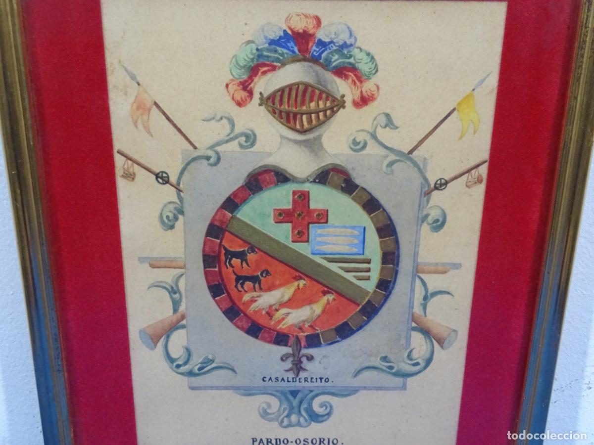 Arte: T&Eacute;CNICA MIXTA DE ESCUDO HER&Aacute;LDICO DE APELLIDO. CASALDEREITO. PARDO-OSORIO.