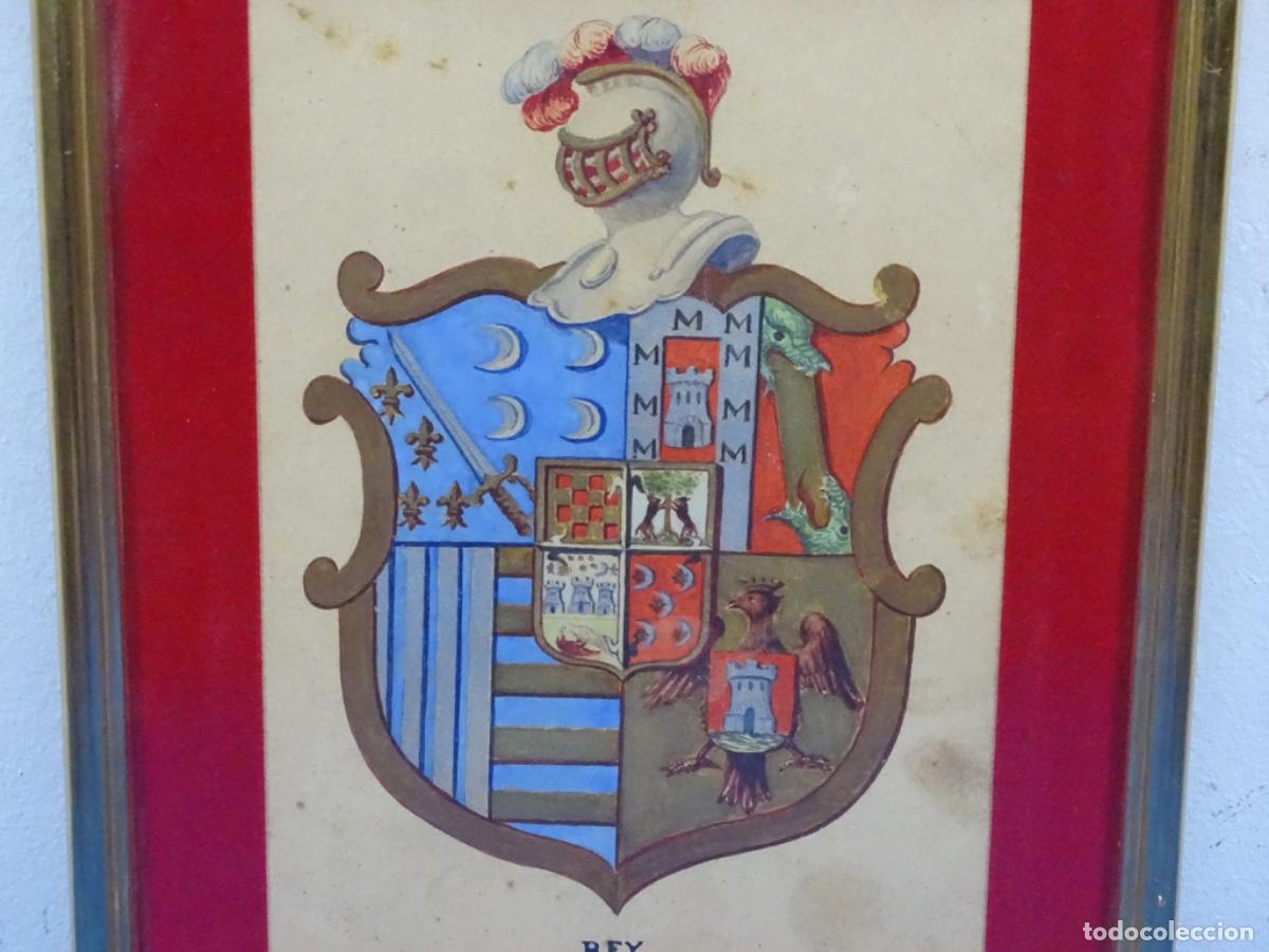 Arte: T&Eacute;CNICA MIXTA DE ESCUDO HER&Aacute;LDICO DE APELLIDO. REY.