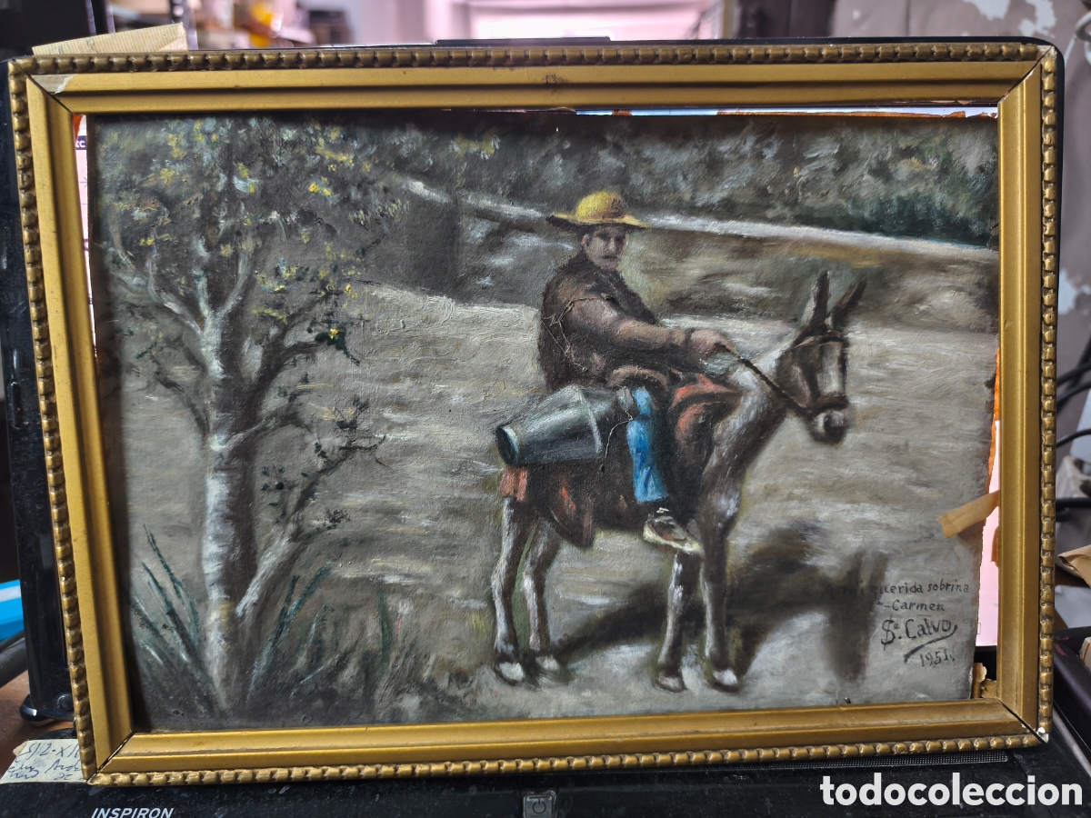 Arte: Pintura al oleo sobre carton firmada y dedicada por S. CALVO en 1951