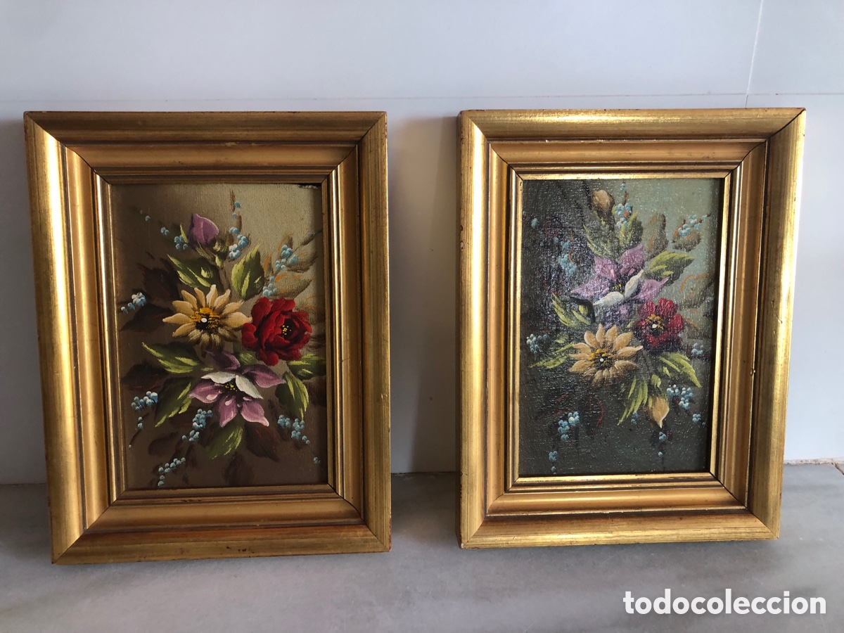 Arte: 2 &oacute;leos sobre tabla motivos florales
