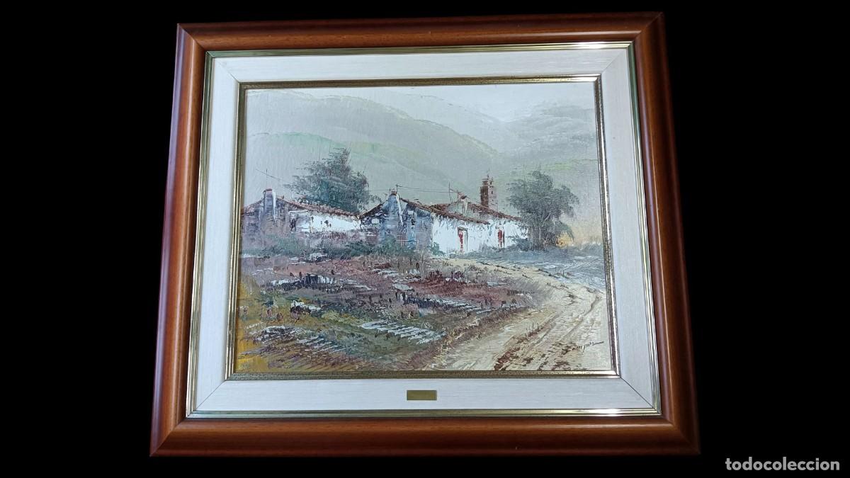 Arte: &Oacute;LEO ORIGINAL FIRMADO SAMPER &middot; PAISAJE RURAL MANCHEGO &middot; TRES CORTIJOS &middot; A&Ntilde;OS 70/80