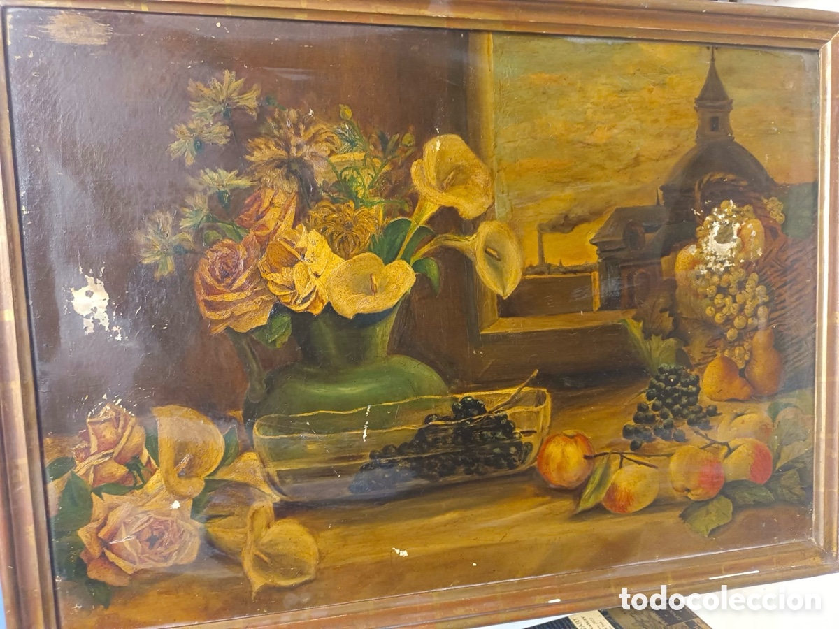 Arte: &Oacute;leo Bodeg&oacute;n de flores con chimenea - Foto 7