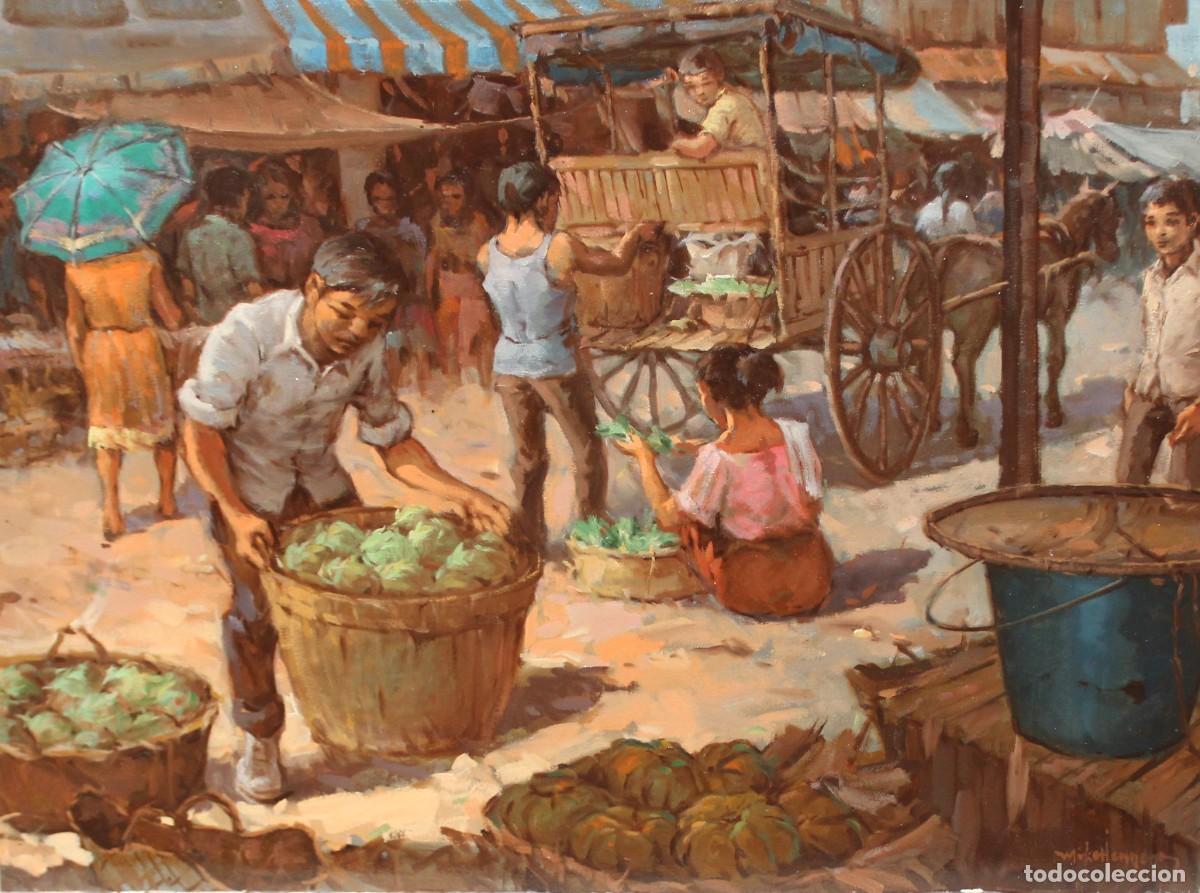 Arte: MIKE HERRERA (Filipinas, Siglo XX) OLEO SOBRE TELA. ESCENA DE MERCADO