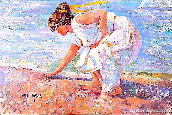 Arte: JOVEN COGIENDO CONCHAS EN LA PLAYA - FIRMADO MASSA