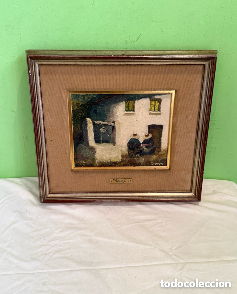 Arte: Ram&oacute;n Poveda Ibars (Sabadell 1936) &oacute;leo tablex escena rural Regenc&oacute;s firmado y enmarcado