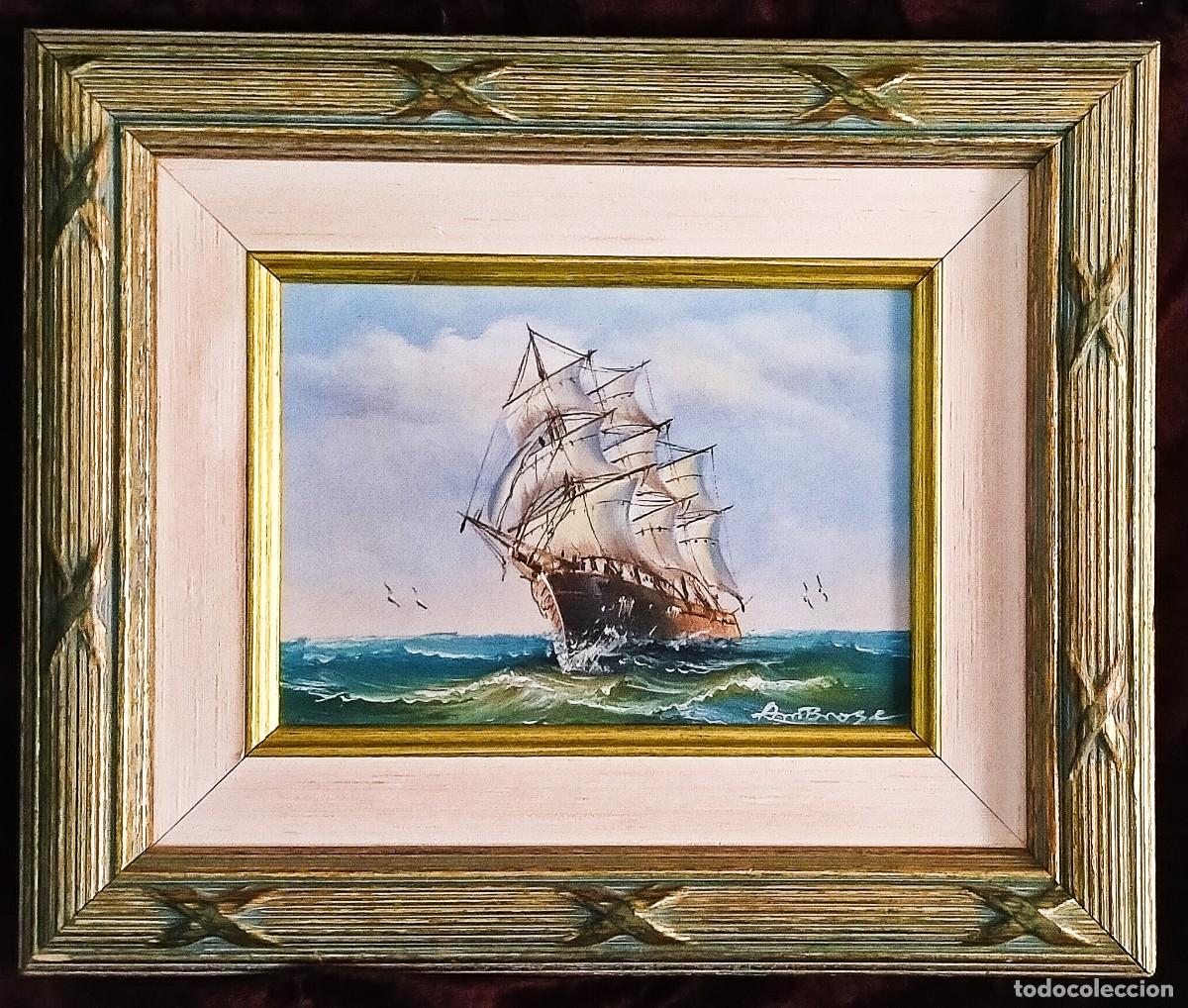 Arte: &Oacute;LEO s.T&Aacute;BLEX / (REALISMO). MARINA; * BARCO VELERO *. FIRMADO: AM BROSE. ENMARCADO