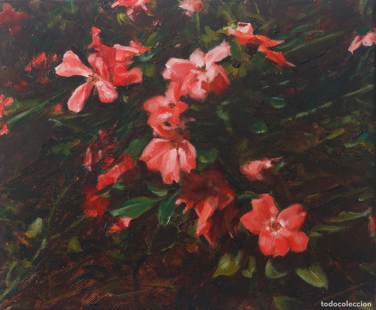 Arte: Cuadro al óleo rosal silvestre 30x25 cm