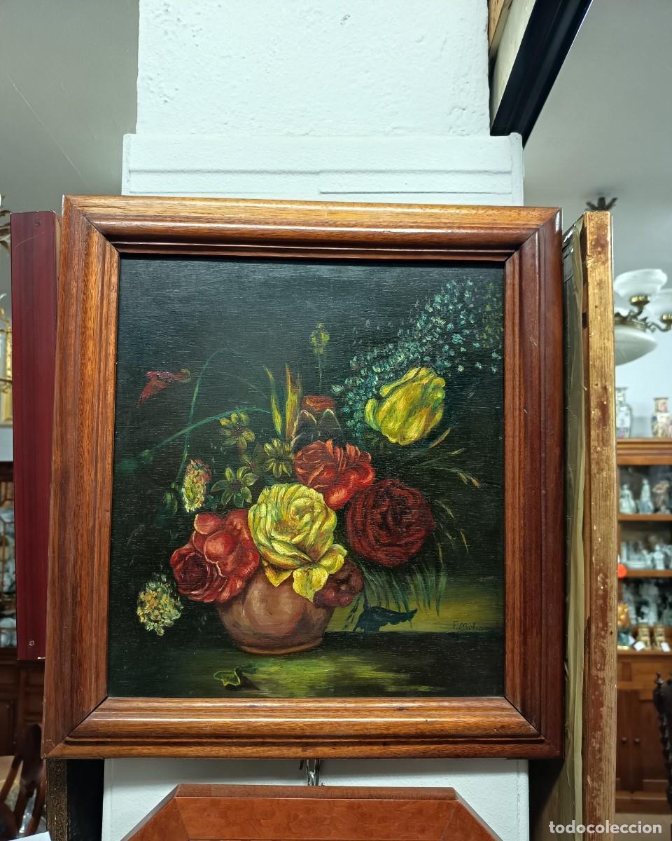 Arte: &Oacute;leo sobre tabla Flores