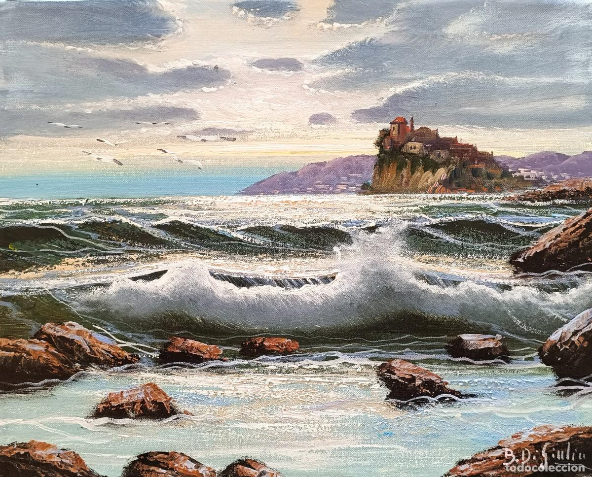 Arte: &rdquo;Mareggiata a Ischia&rdquo; &ndash; Bruno Di Giulio (50x40 cm) - Pintura al &Oacute;leo Original