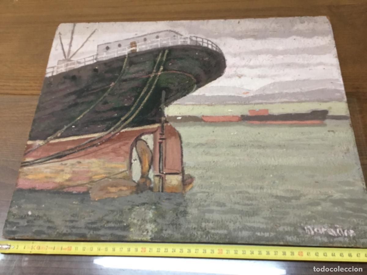 Arte: Oleo barco , sobre tabla firmado