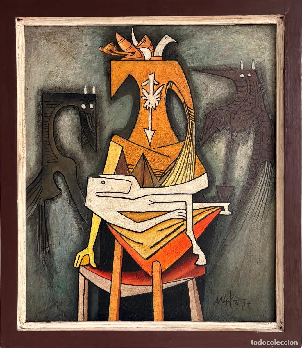 Arte: Incre&iacute;ble Wifredo Lam &oacute;leo sobre lienzo con marco - 20,5&rdquo; &times; 24,0&rdquo; pulgadas