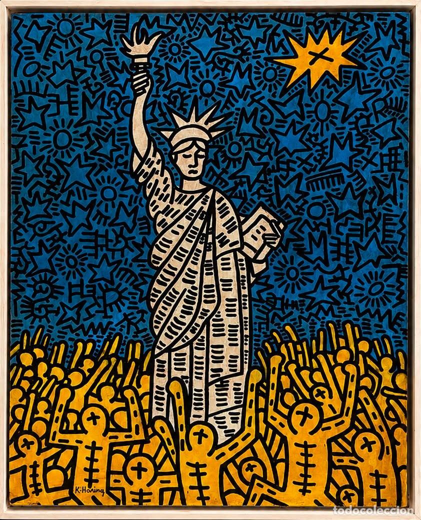 Arte: Keith Haring &oacute;leo sobre lienzo con marco - 27,2&rdquo; x 33,9&rdquo; pulgadas