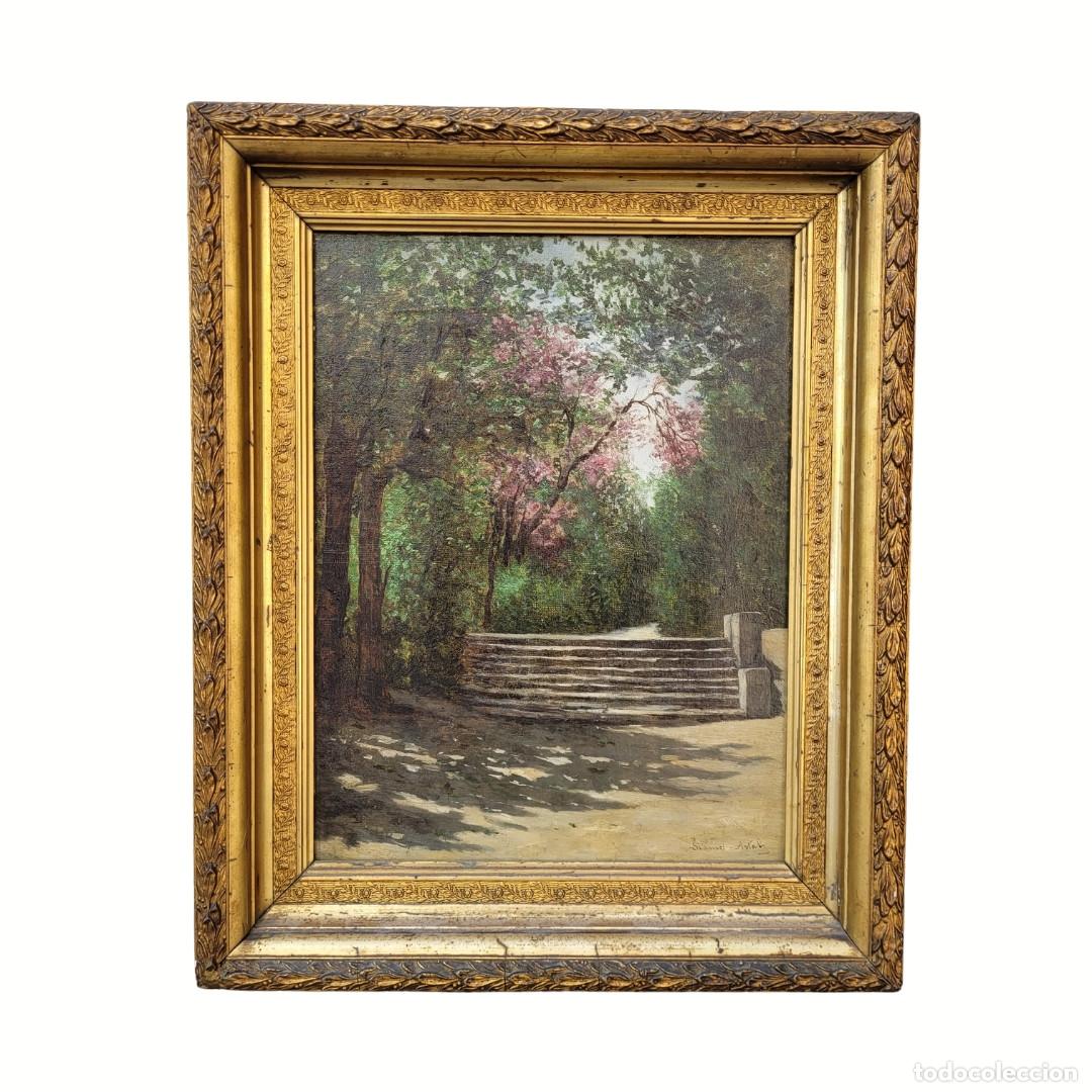Arte: &ldquo;Escena de jard&iacute;n&rdquo;, Manuel Ramos Artal, Impresionismo, f. s. XIX - Espa&ntilde;a