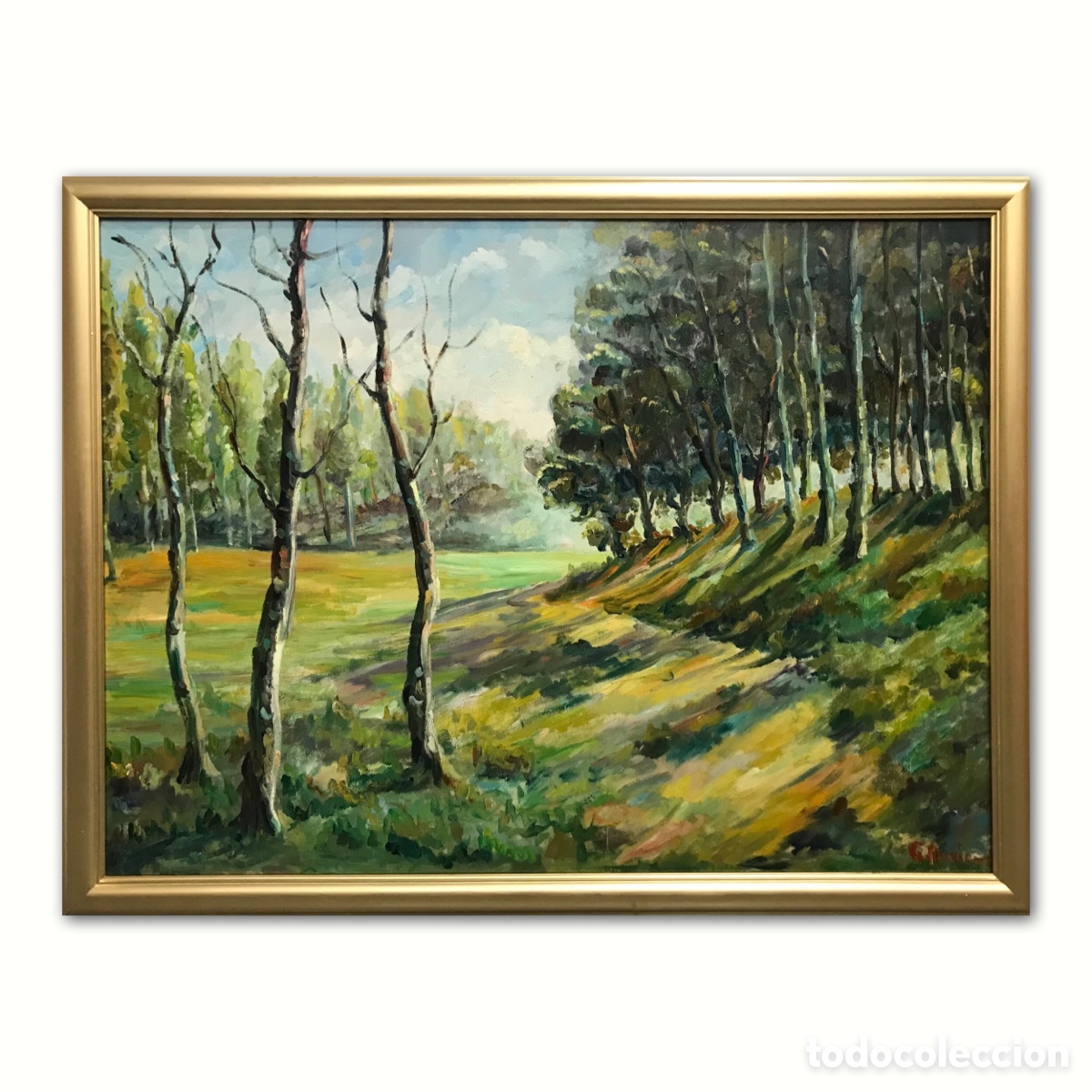 Arte: &rdquo;Claros de luz en el Bosque&rdquo; Escuela Europea de los a&ntilde;os 60-70, 87x66cm