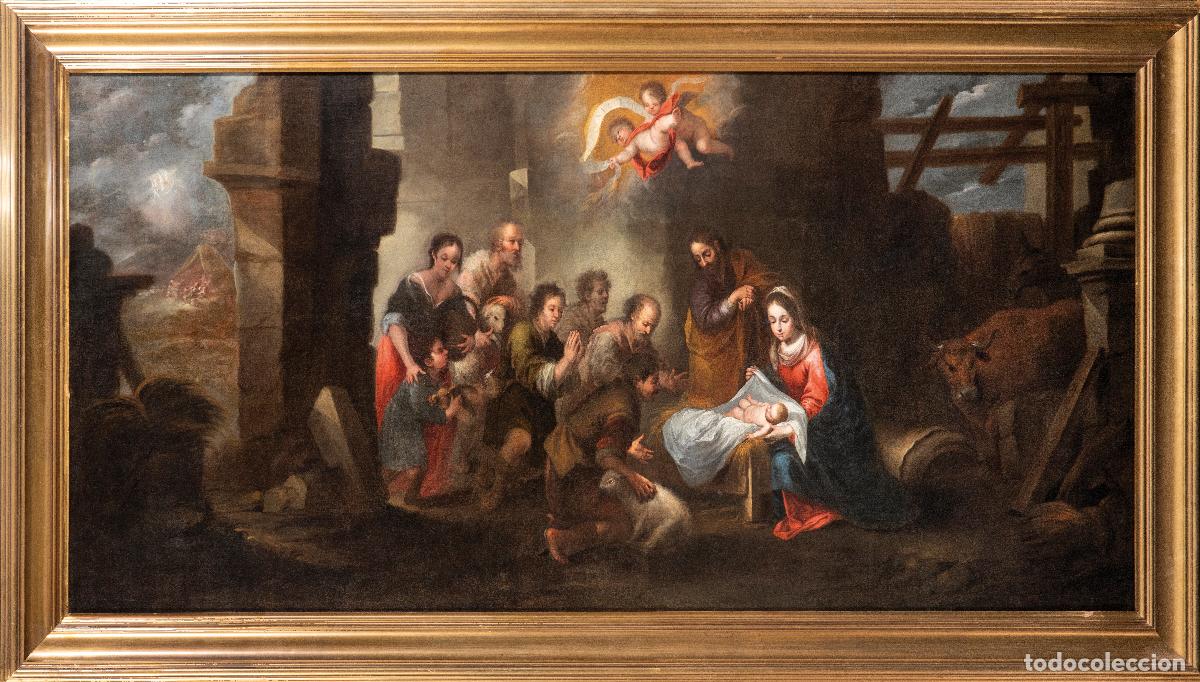 Arte: Adoraci&oacute;n de los pastores &oacute;leo sobre lienzo atribuido a Mat&iacute;as de Arteaga y Alfaro siglo XVII