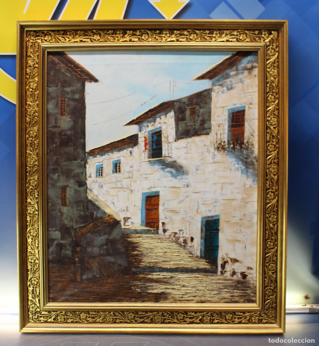 Arte: &Oacute;leo sobre lienzo con precioso marco de madera dorada.