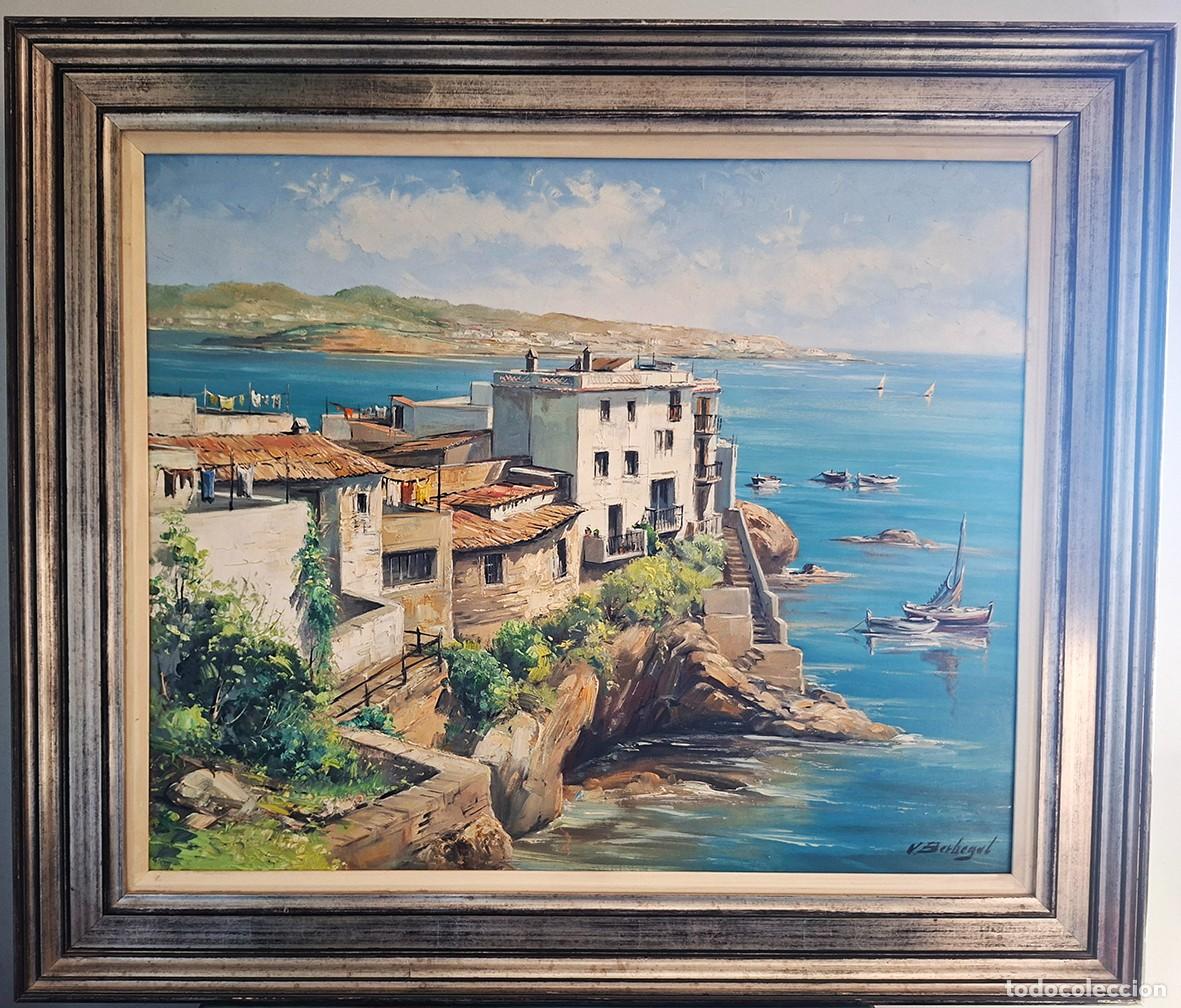 Arte: V. Berbegal - Cuadro &Oacute;leo sobre lienzo + postal Ibiza referencia artista - ca.1980 Arte y Decoraci&oacute;n