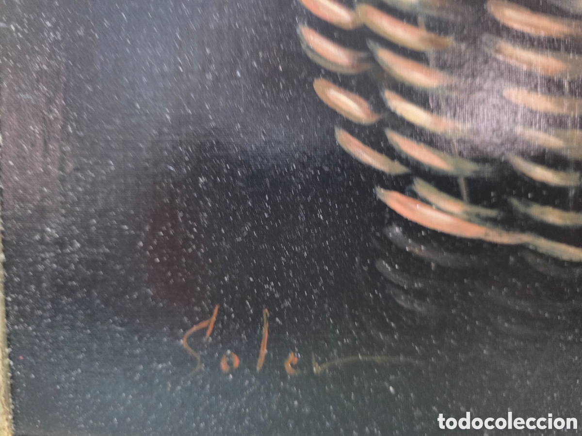 Arte: Bodeg&oacute;n &oacute;leo sobre lienzo de cesta con cerezas de Soler - Foto 3