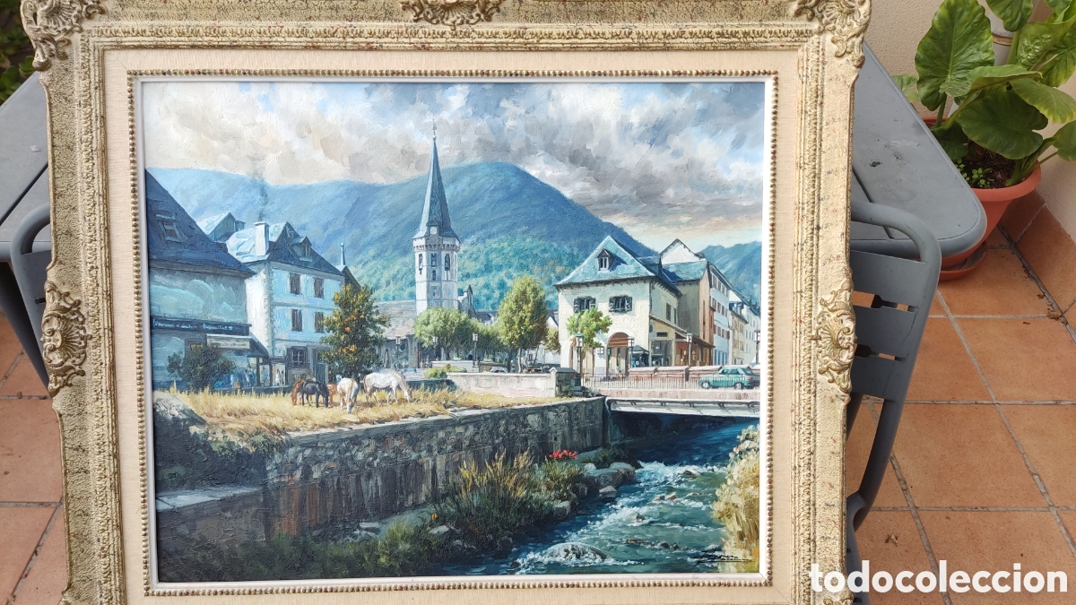 Arte: Oleo de Josep Clapera Corominas (1922-) Vielha (Valle de Aran)